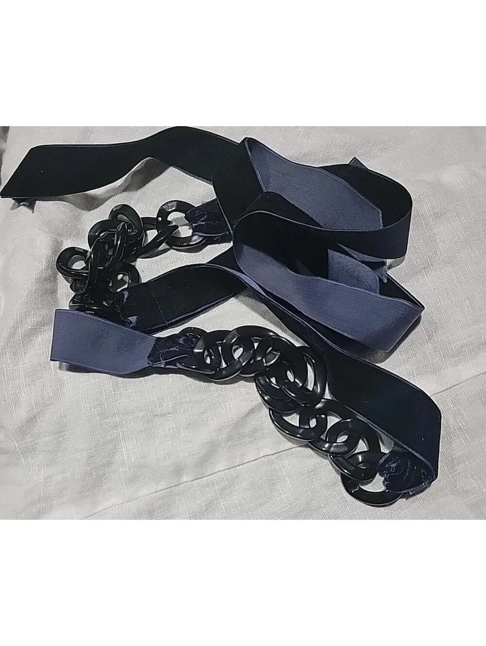 J Crew Tie Belt Navy Black Velvet And Plastic Chains LENGTH 75" Fashionable - Picture 7 of 8